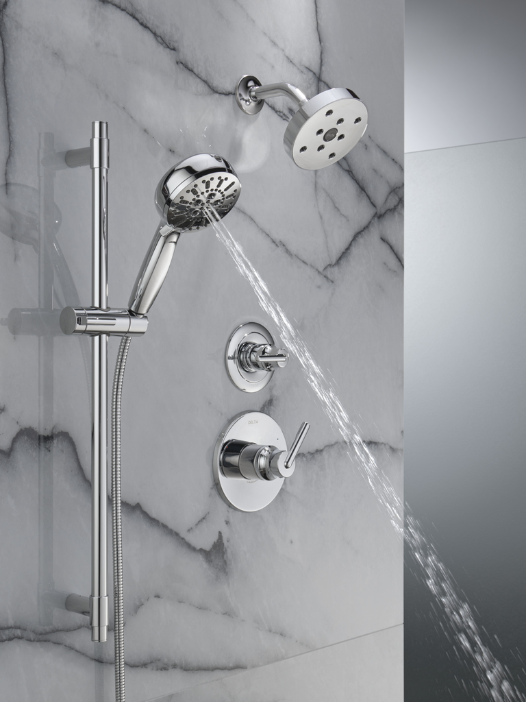 Delta Universal Showering Components: 7-Setting Slide Bar Hand Shower With Cleaning Spray - Lumicoat® Chrome