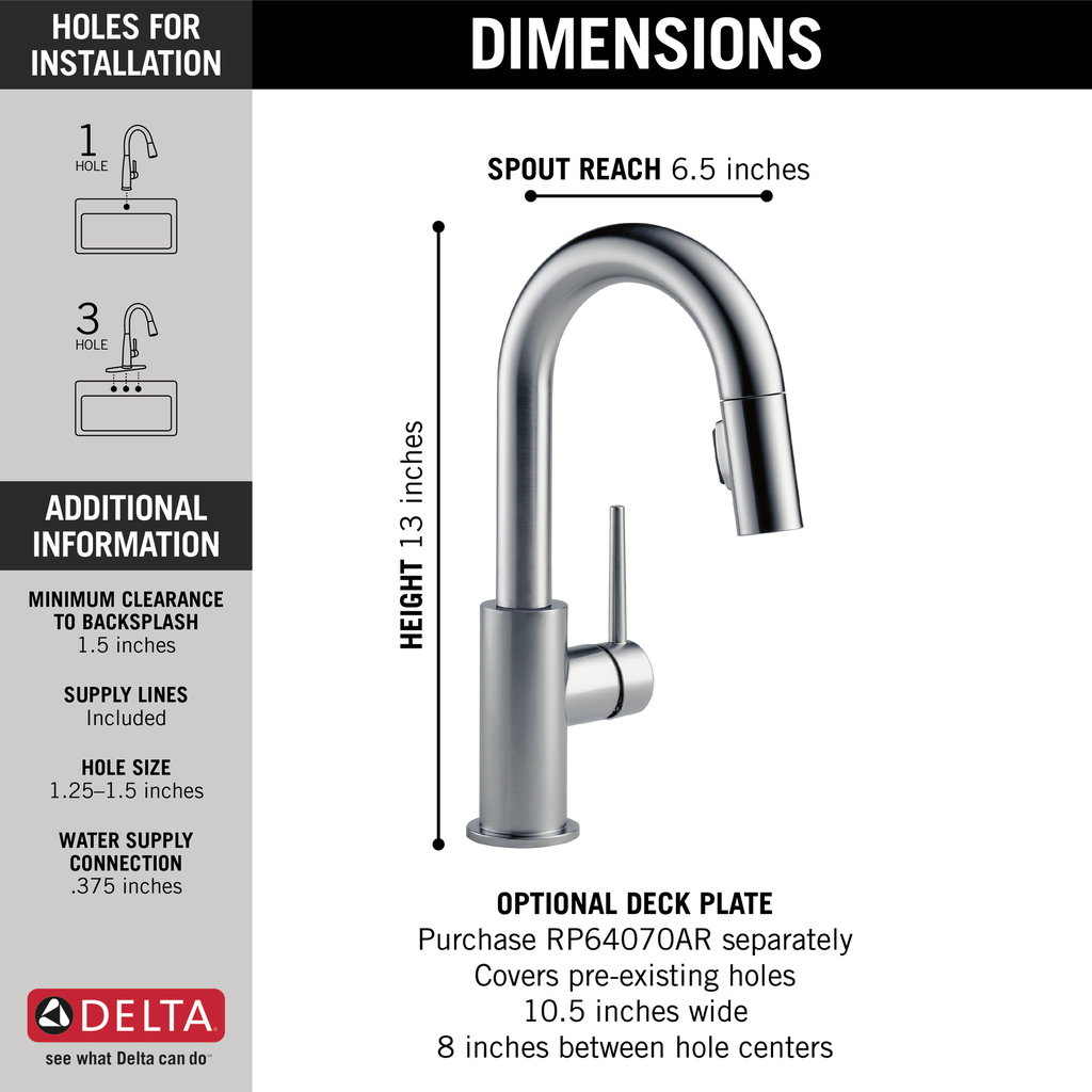 Delta Trinsic®: Single Handle Pull-Down Bar / Prep Faucet - Single Handle Lever - Arctic Stainless