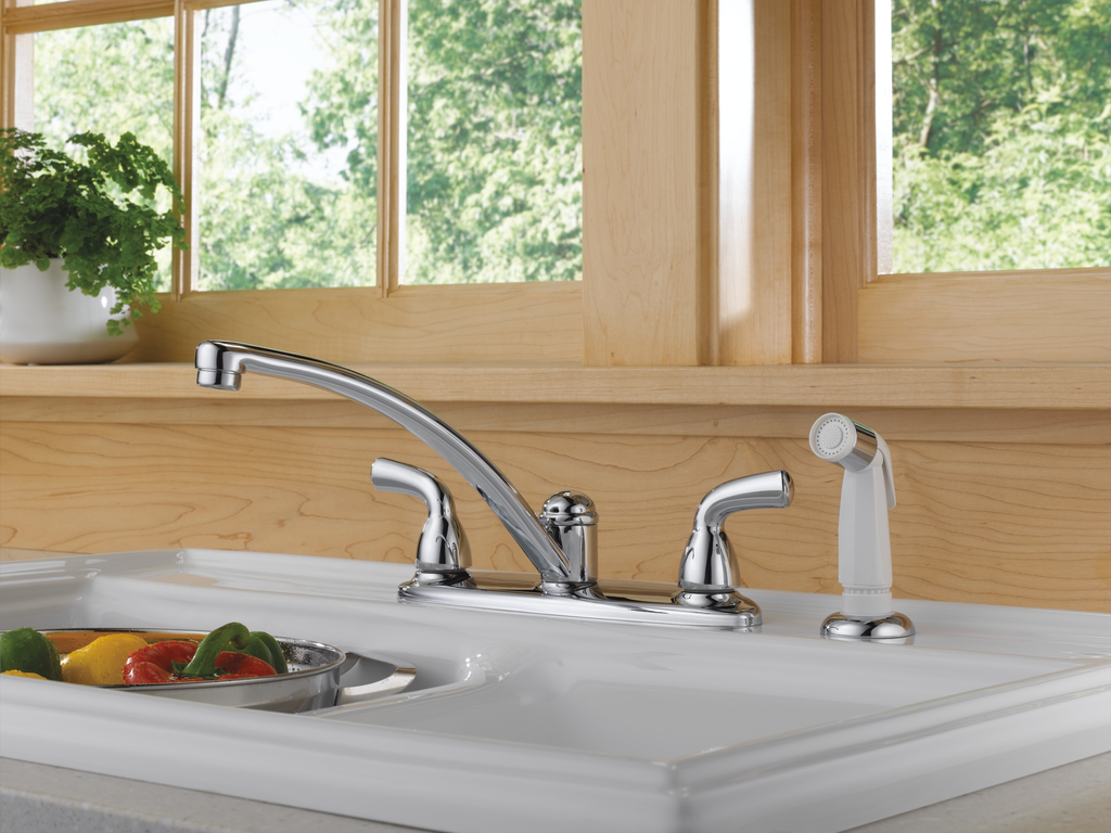 Delta Foundations®: Two Handle Kitchen Faucet With Spray - Two Handle Lever - Chrome