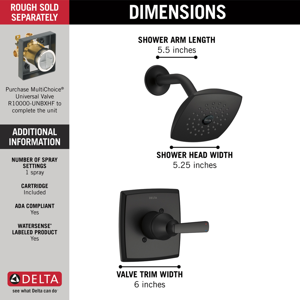 Delta Ashlyn®: Monitor® 14 Series Shower Trim - Single Handle Lever - Matte Black