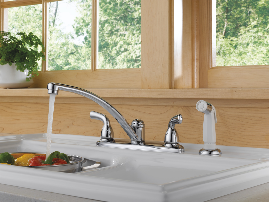 Delta Foundations®: Two Handle Kitchen Faucet With Spray - Two Handle Lever - Chrome