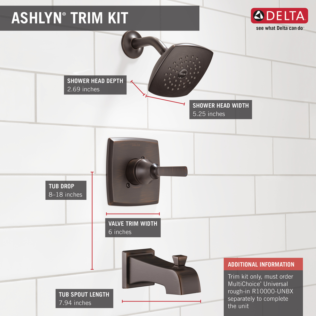Delta Ashlyn®: Monitor® 14 Series Tub & Shower Trim - Single Handle Lever - Venetian Bronze