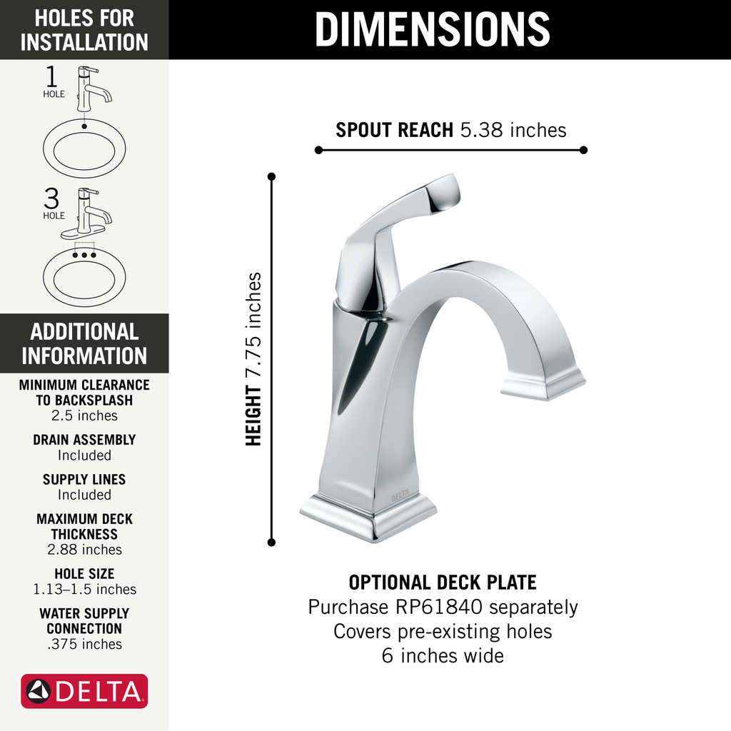 Delta Dryden™: Single Handle Bathroom Faucet - Single Handle Lever - Chrome
