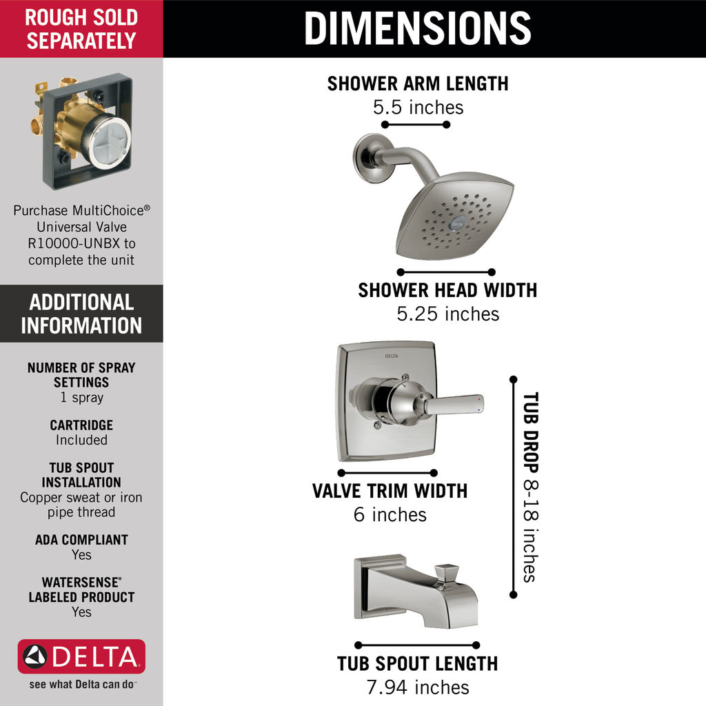 Delta Ashlyn®: Monitor® 14 Series Tub & Shower Trim - Single Handle Lever - Stainless