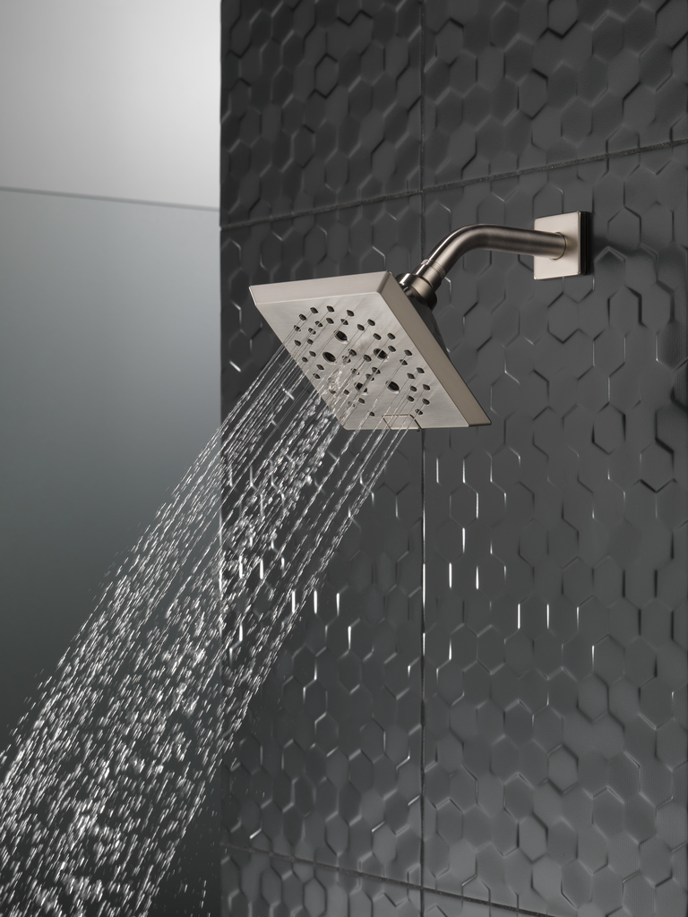 Delta Universal Showering Components: H2Okinetic® 5-Setting Angular Modern Raincan Shower Head - Stainless