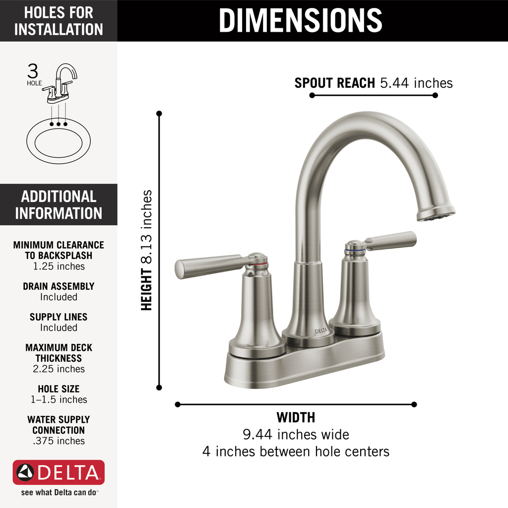 Delta Saylor™: Two Handle Centerset Bathroom Faucet - Two Handle Lever - Stainless