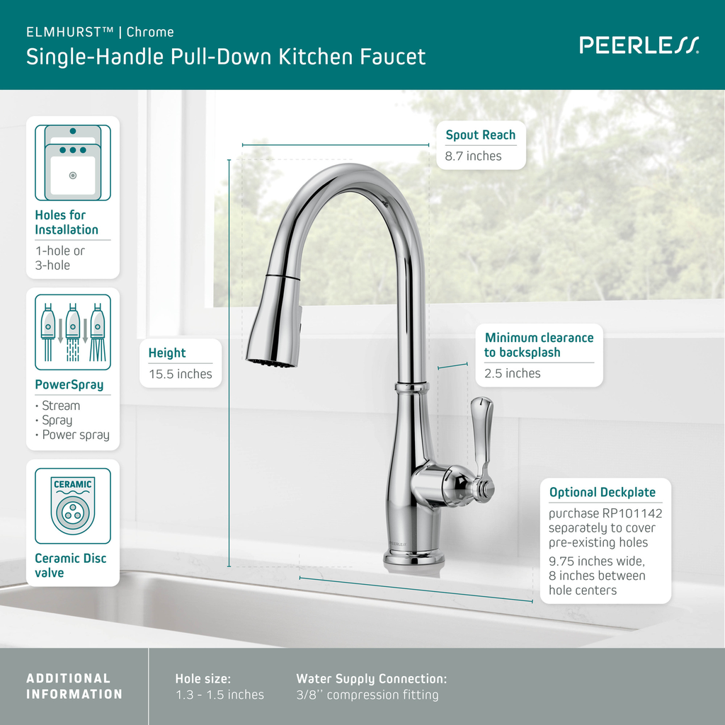 Peerless Elmhurst®: Single-Handle Pull-Down Kitchen Faucet - Electronic - Chrome
