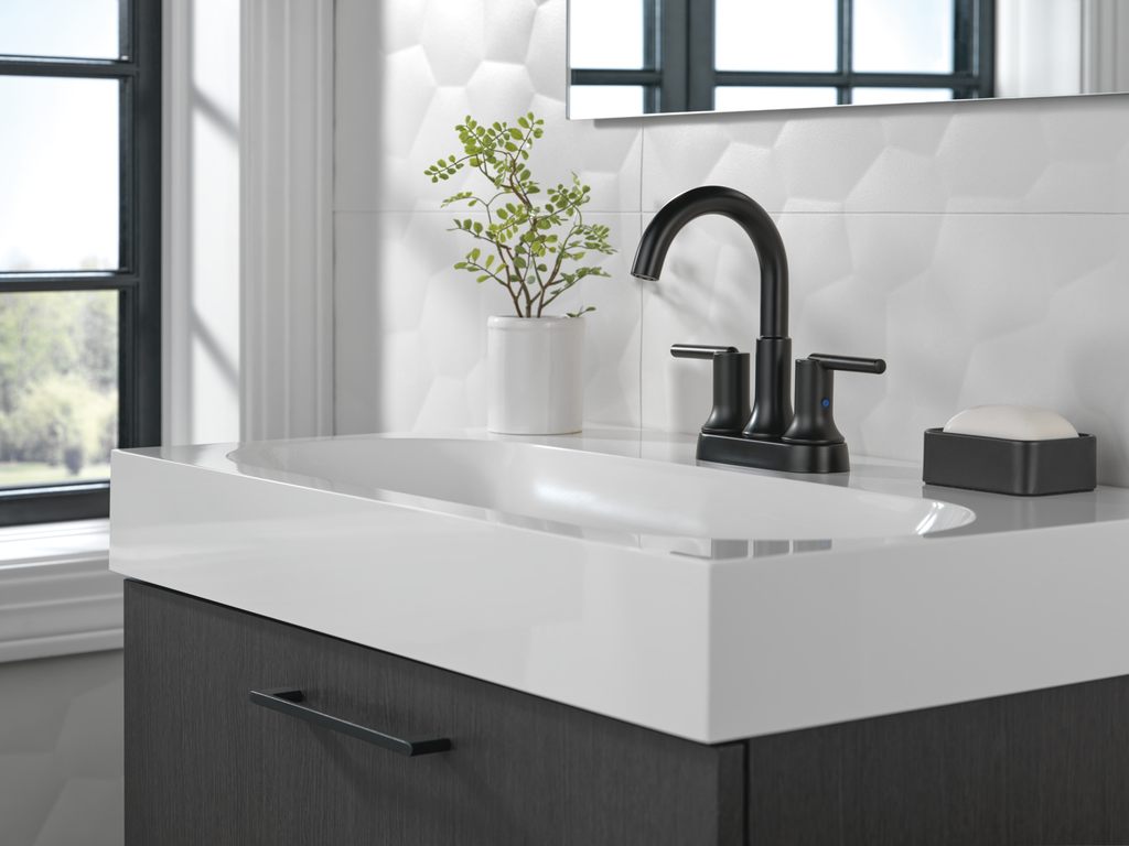 Delta Trinsic®: Two Handle Centerset Bathroom Faucet - Two Handle Lever - Matte Black