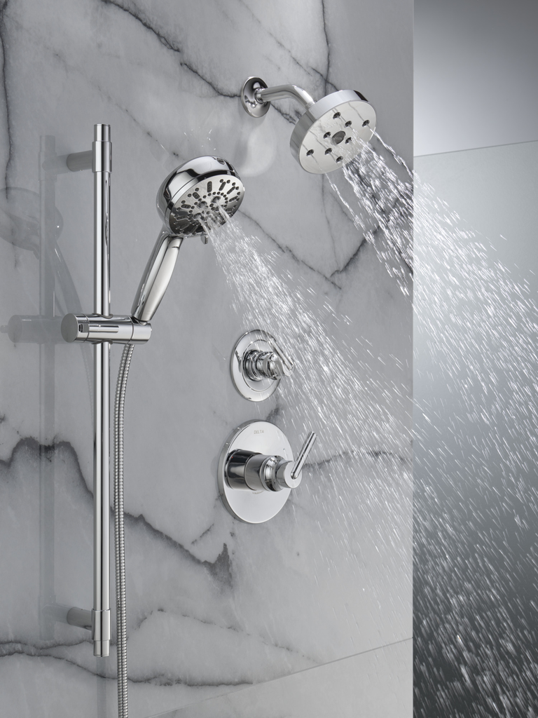 Delta Universal Showering Components: 7-Setting Slide Bar Hand Shower With Cleaning Spray - Lumicoat® Chrome