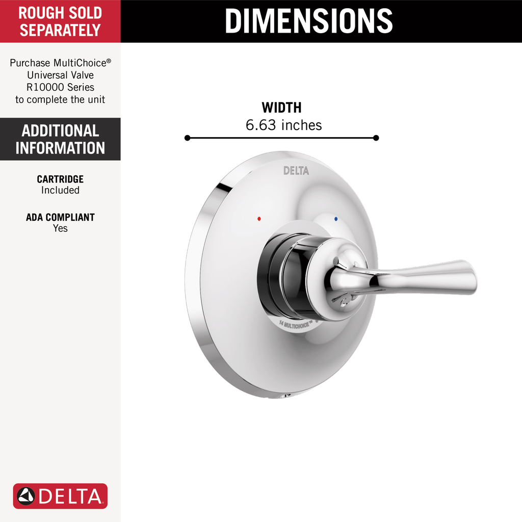 Delta Kayra®: Monitor 14 Series Valve Only Trim - Single Handle Lever - Chrome