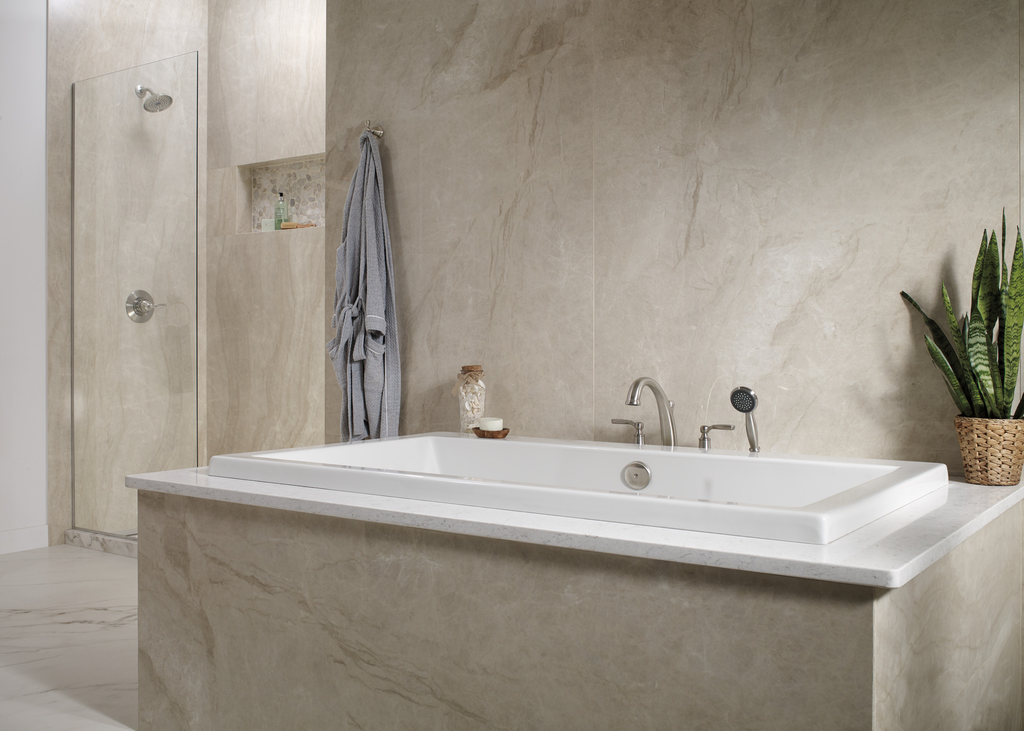 Delta Woodhurst™: Roman Tub With Handshower Trim - Two Handle Lever - Stainless