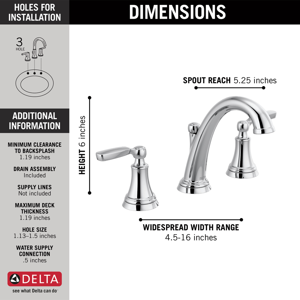 Delta Woodhurst™: Two Handle Widespread Bathroom Faucet - Two Handle Lever - Chrome