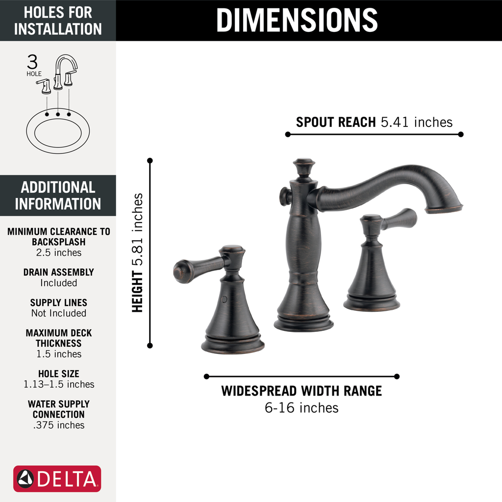 Delta Cassidy®: Two Handle Widespread Bathroom Faucet - Two Handle Lever - Venetian Bronze