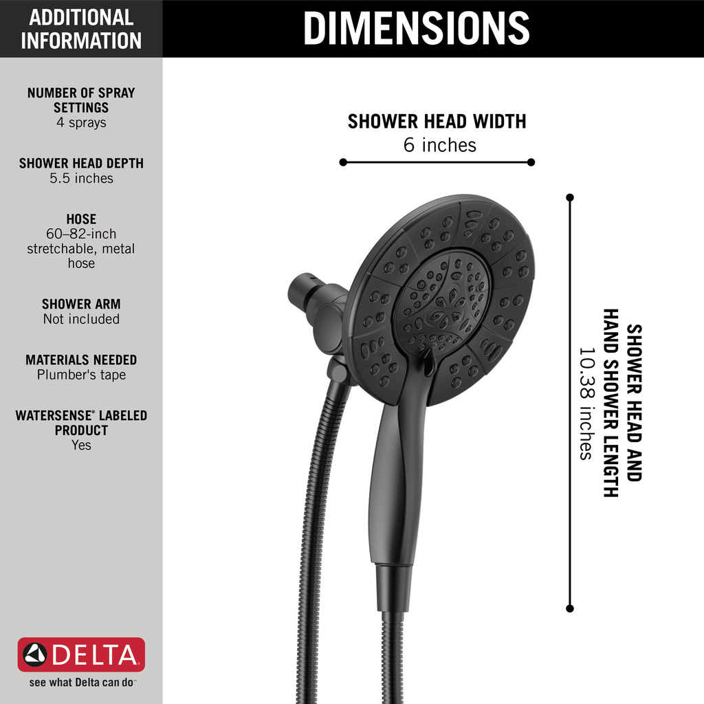 Delta Universal Showering Components: In2Ition Hssh 1.75 Gpm 4-Setting - Matte Black