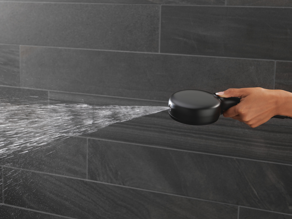 Delta Universal Showering Components: 7-Setting Slide Bar Hand Shower With Cleaning Spray - Matte Black