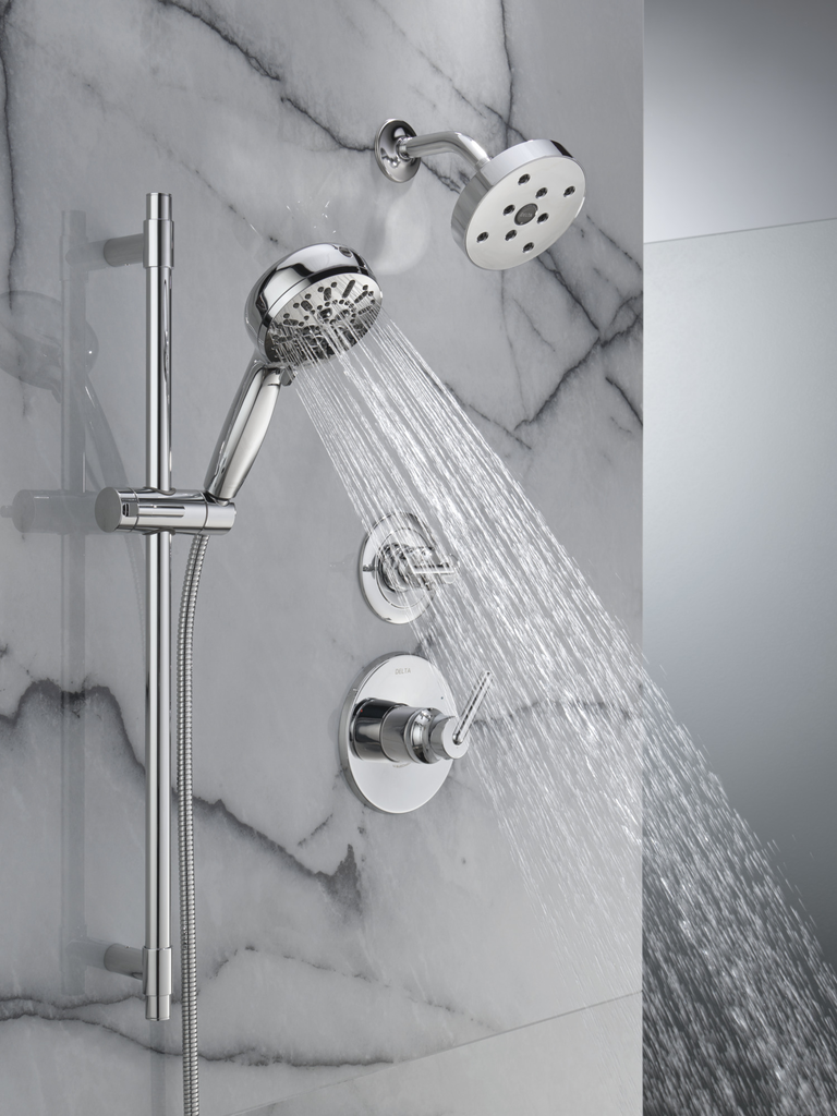 Delta Universal Showering Components: 7-Setting Slide Bar Hand Shower With Cleaning Spray - Lumicoat® Chrome