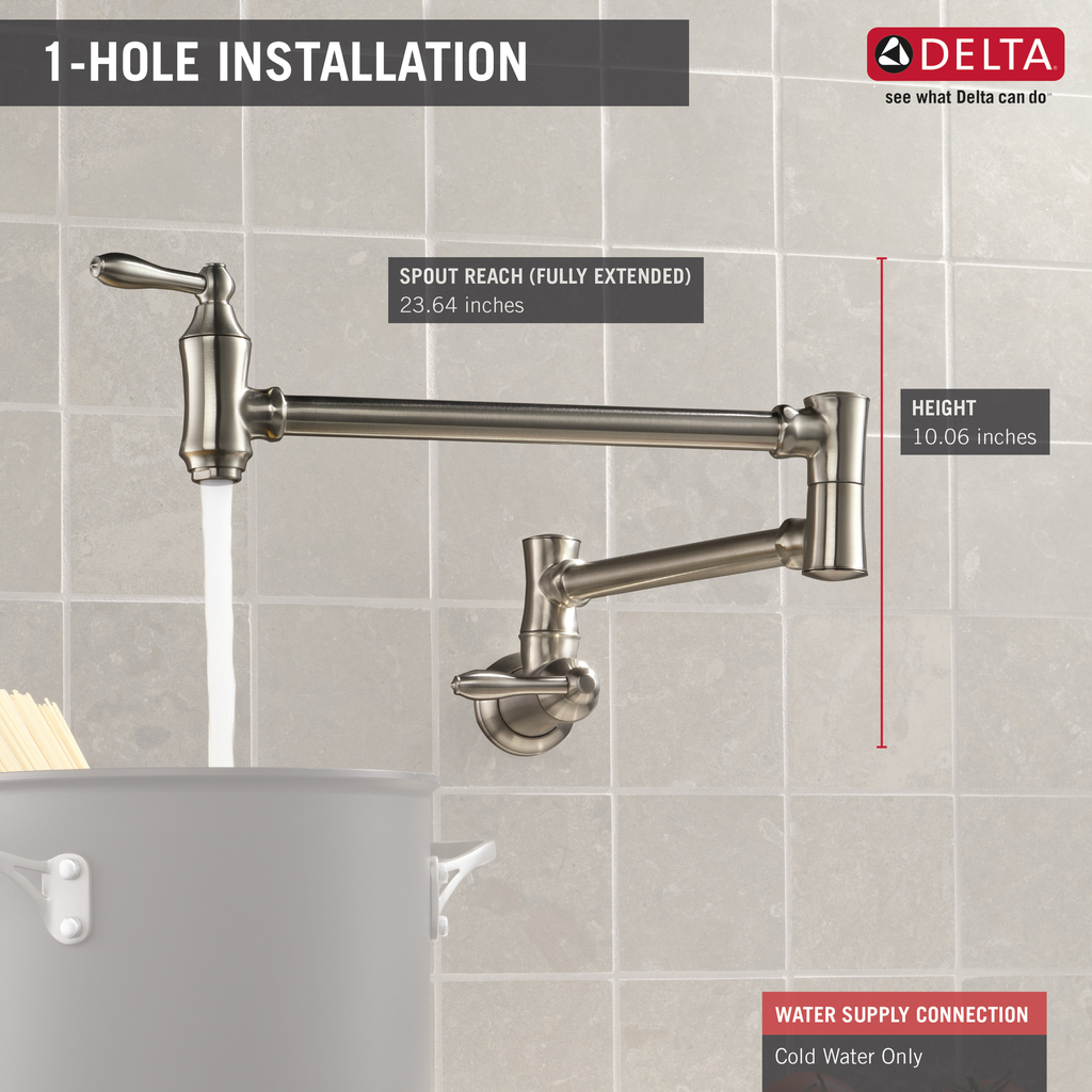 Delta Other: Traditional Wall Mount Pot Filler - Two Handle Lever - Stainless