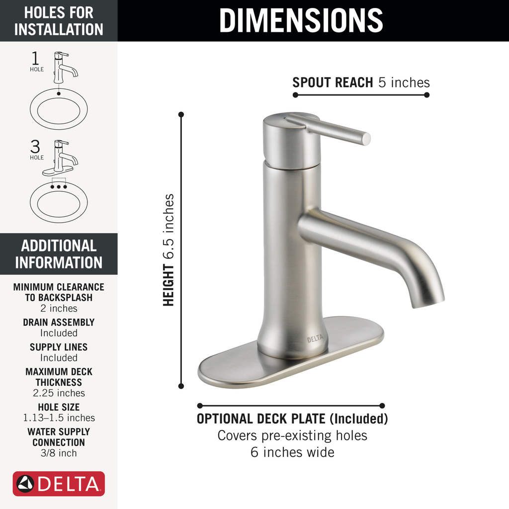 Delta Trinsic®: Single Handle Bathroom Faucet - Single Handle Lever - Stainless
