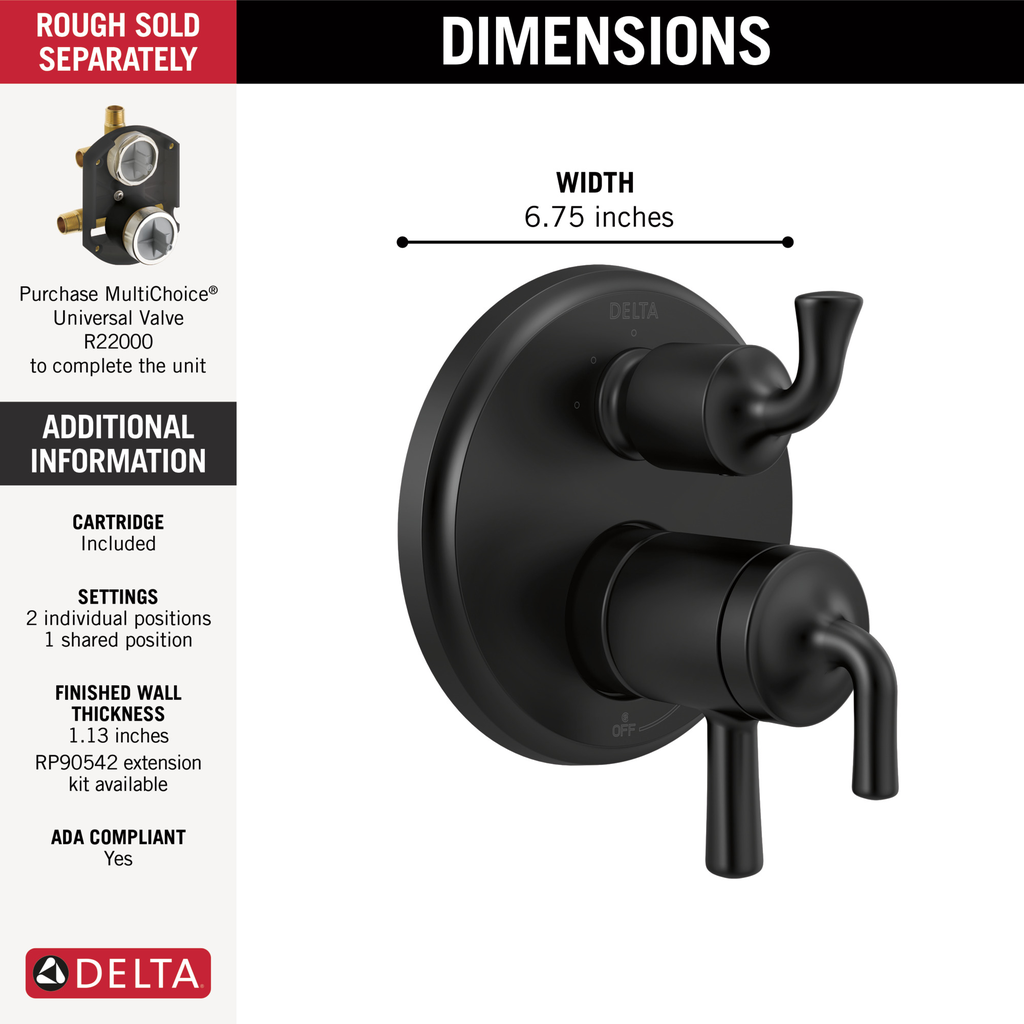 Delta Kayra®: 2-Handle Monitor 17 Series Valve Trim With 3- Or 6- Setting Diverter - Electronic - Matte Black