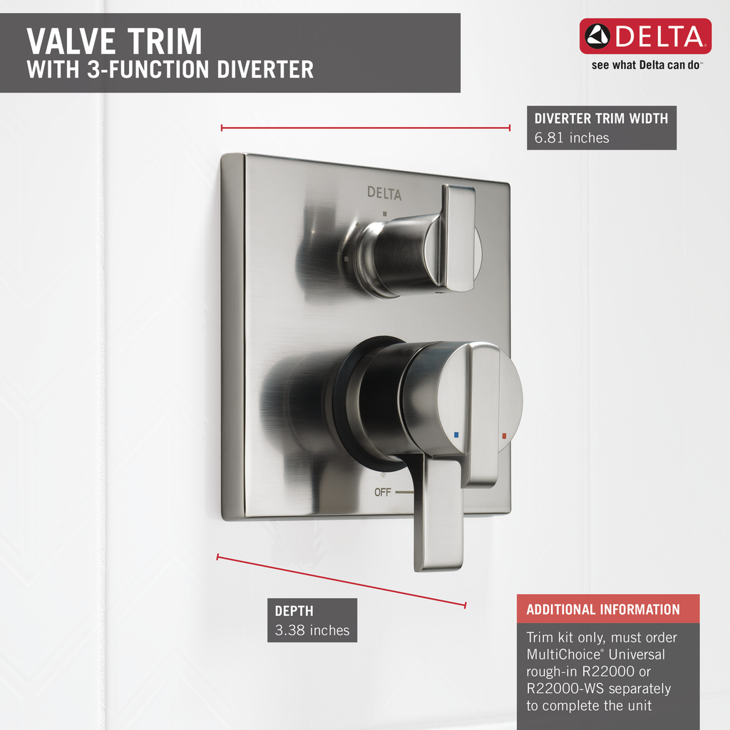Delta Ara®: Angular Modern Monitor® 17 Series Valve Trim With 3-Setting Integrated Diverter - Two Handle Lever - Stainless
