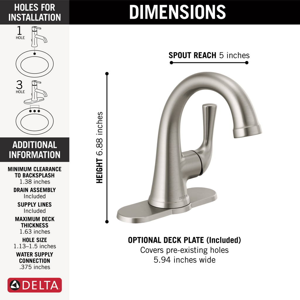 Delta Kayra®: Single Handle Bathroom Faucet - Single Handle Lever - Stainless