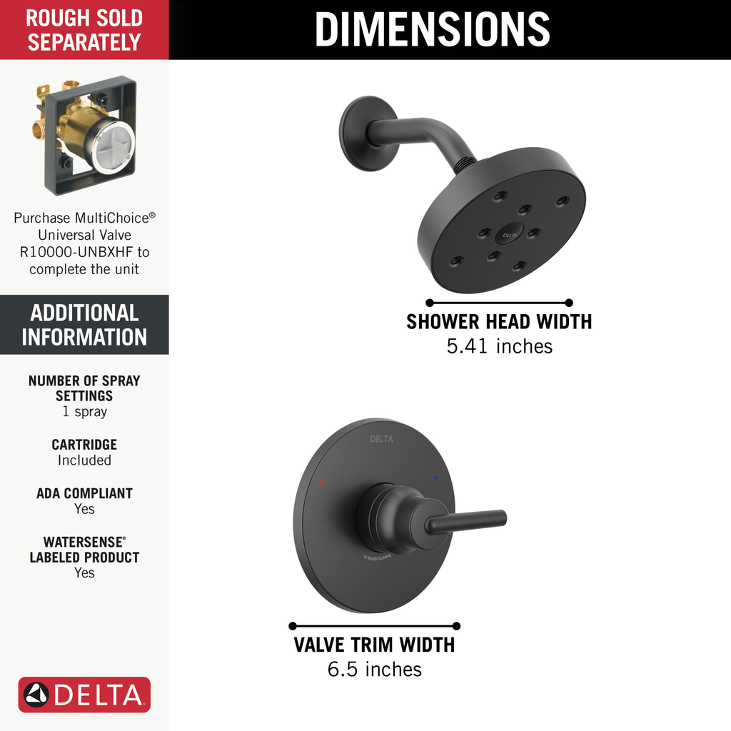 Delta Trinsic®: Monitor® 14 Series H2Okinetic® Shower Trim - Single Handle Lever - Matte Black