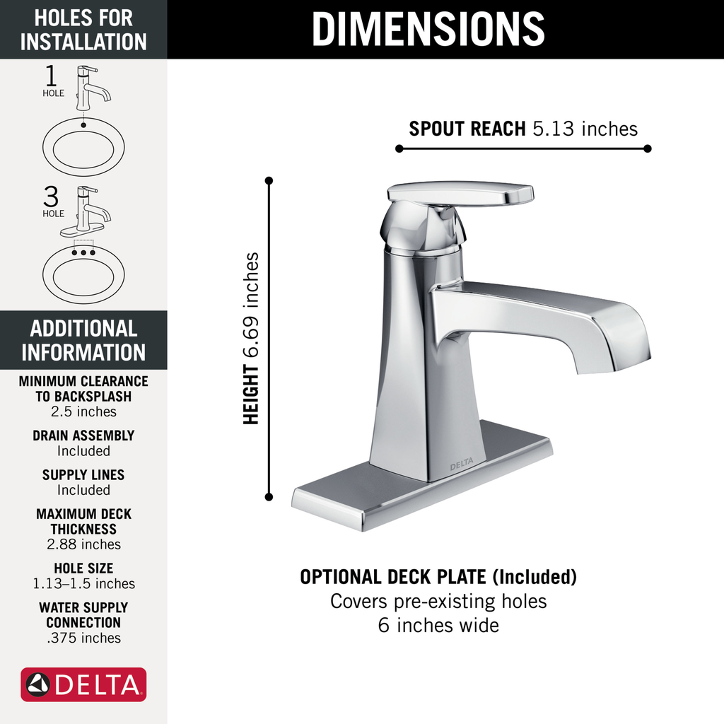 Delta Ashlyn®: Single Handle Bathroom Faucet - Single Handle Lever - Chrome