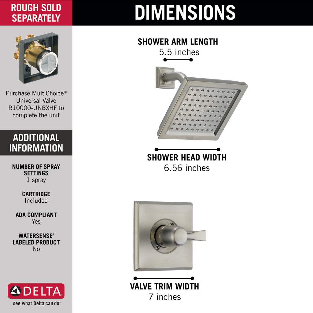 Delta Dryden™: Monitor® 14 Series Shower Trim - Single Handle Lever - Stainless
