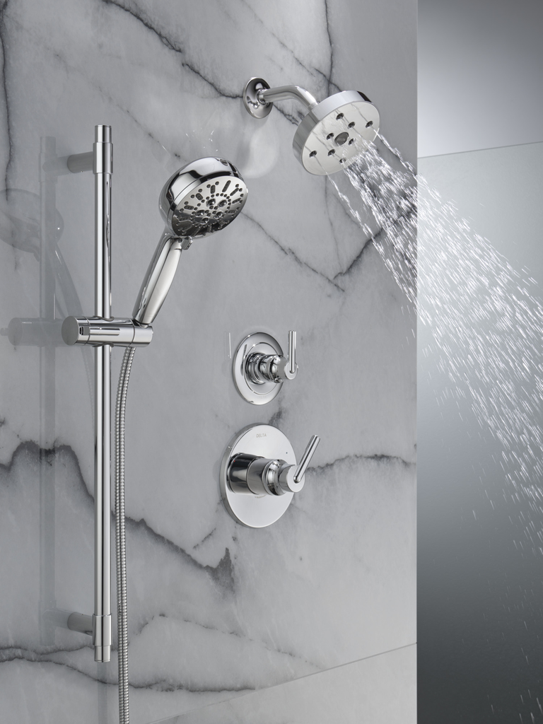 Delta Universal Showering Components: 7-Setting Slide Bar Hand Shower With Cleaning Spray - Lumicoat® Chrome