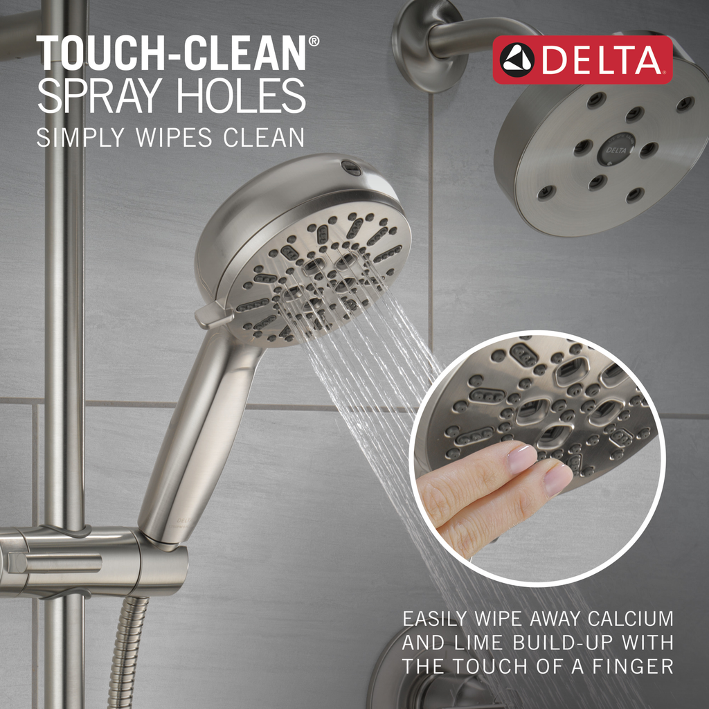 Delta Universal Showering Components: 7-Setting Slide Bar Hand Shower With Cleaning Spray - Lumicoat® Stainless
