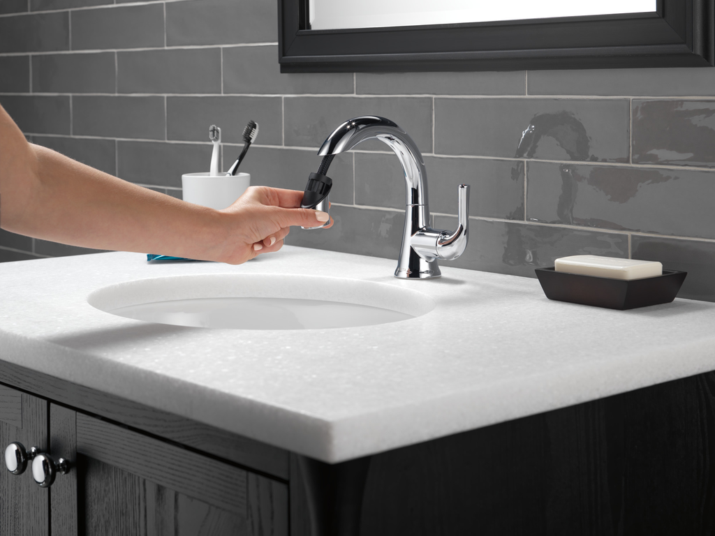 Delta Kayra®: Single Handle Pull-Down Bathroom Faucet - Single Handle Lever - Chrome