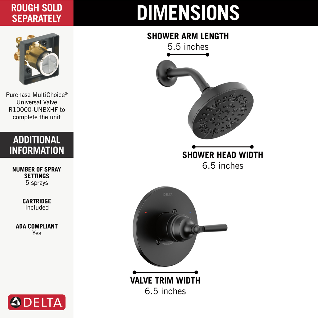 Delta Saylor™: Monitor® 14 Series Shower Trim - Single Handle Lever - Matte Black