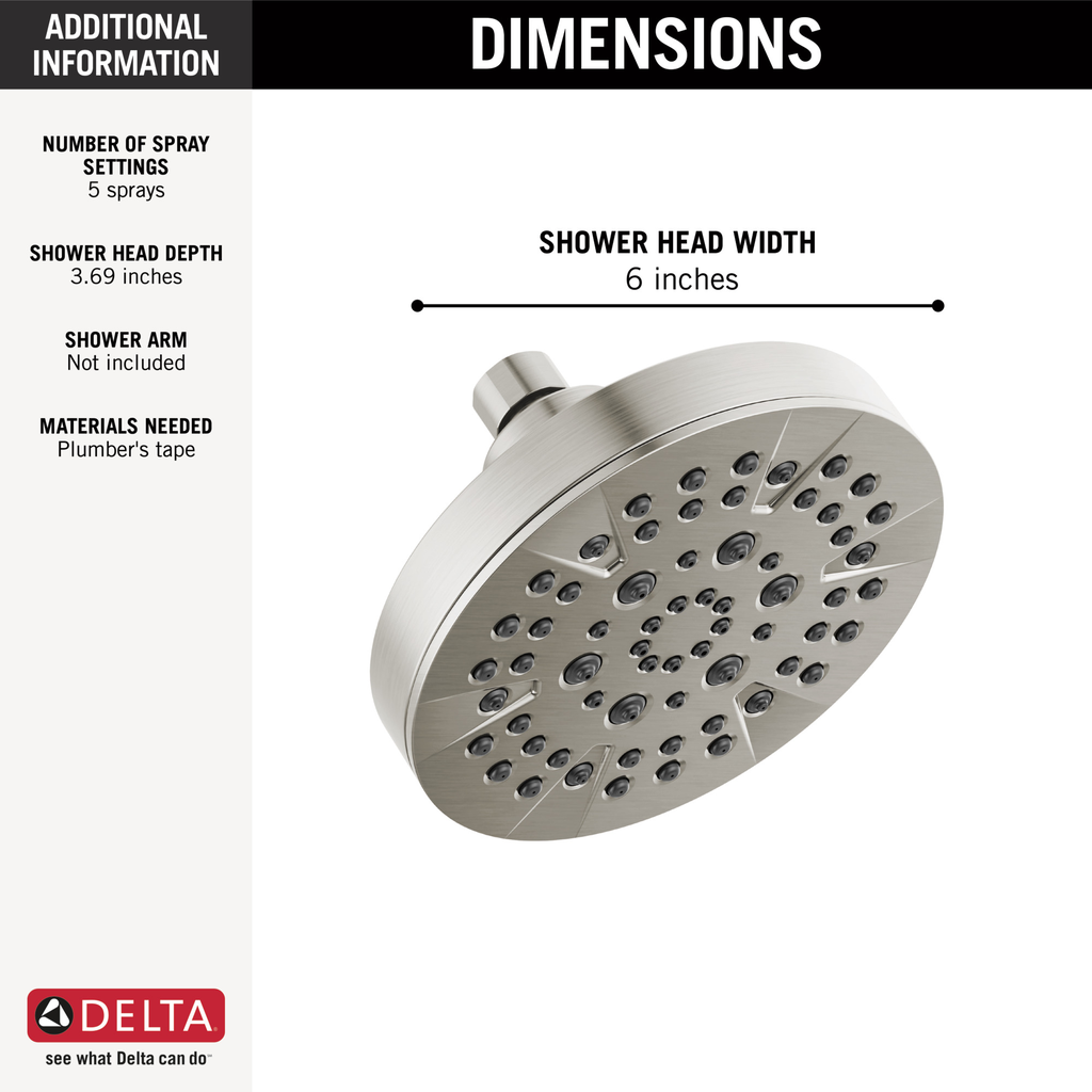 Delta Universal Showering Components: 5-Setting Showerhead - Stainless