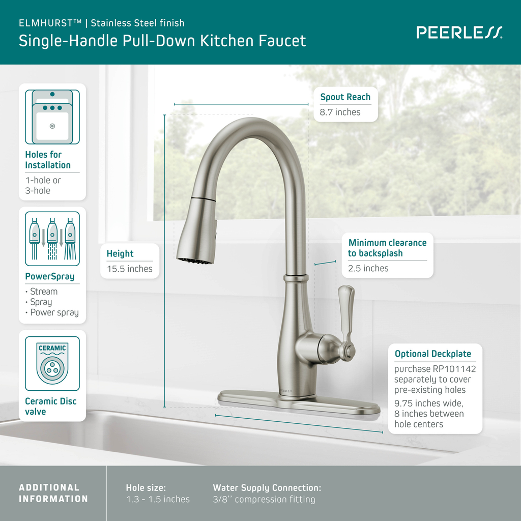 Peerless Elmhurst®: Single-Handle Pull-Down Kitchen Faucet - Electronic - Stainless