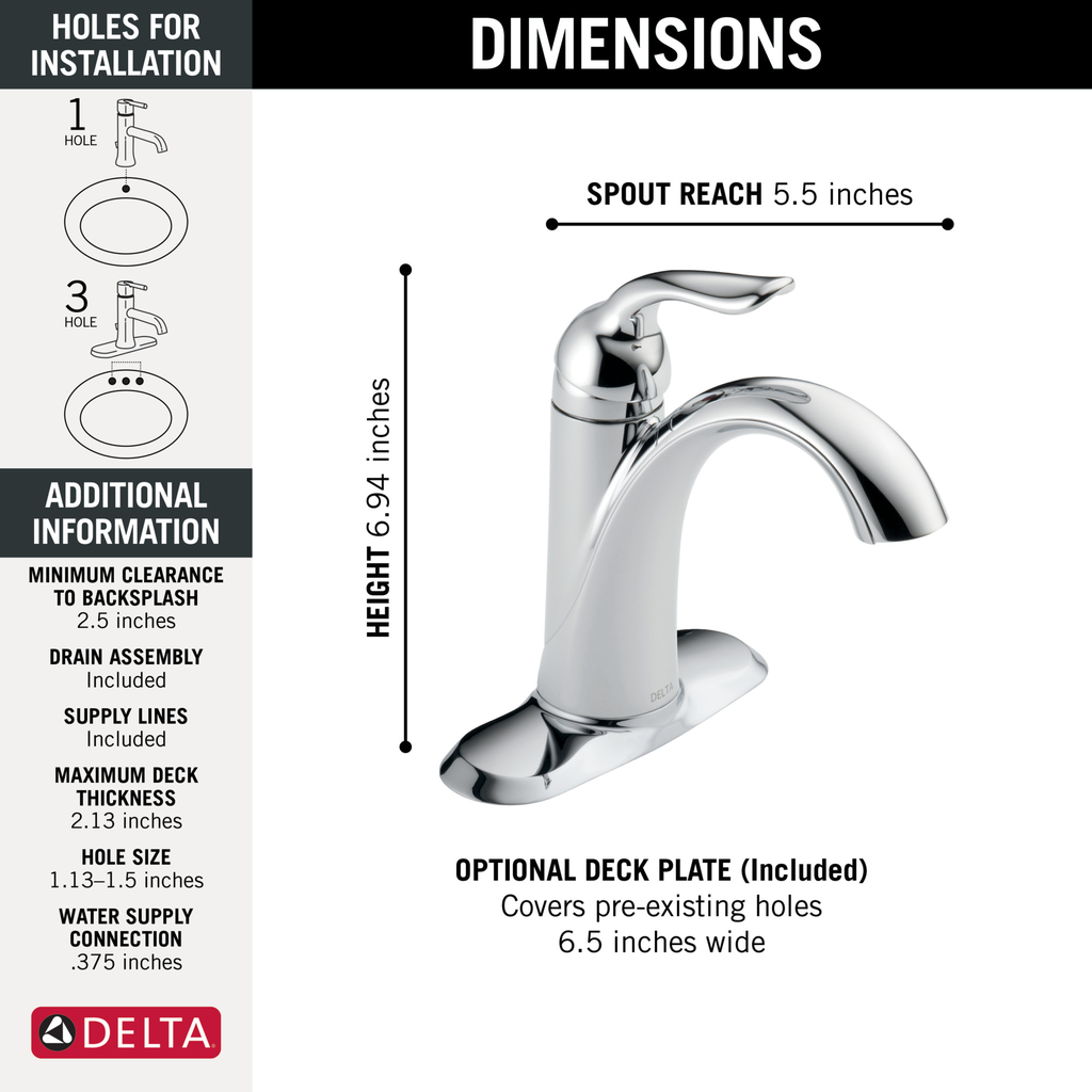 Delta Lahara®: Single Handle Bathroom Faucet - Single Handle Lever - Chrome