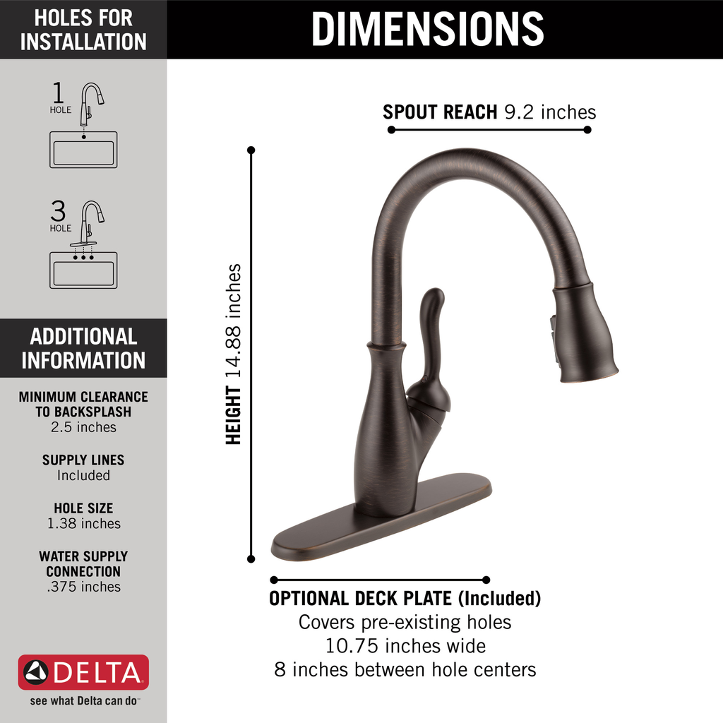 Delta Leland®: Single Handle Pull-Down Kitchen Faucet With Shieldspray® Technology - Single Handle Lever - Venetian Bronze
