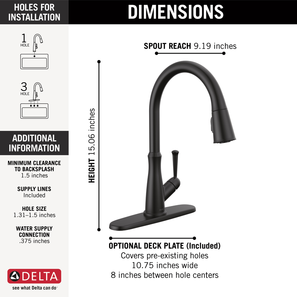 Delta Westville®: Single Handle Pull-Down Kitchen Faucet - Single Handle Lever - Matte Black