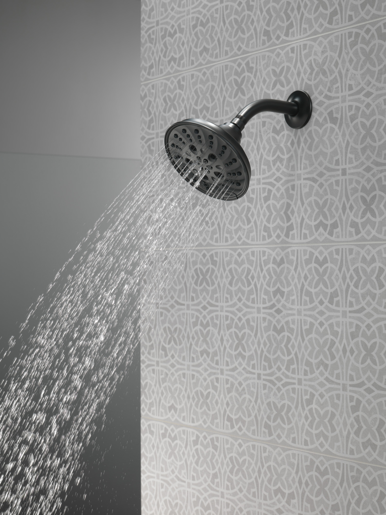 Delta Universal Showering Components: H2Okinetic® 5-Setting Traditional Raincan Shower Head - Matte Black