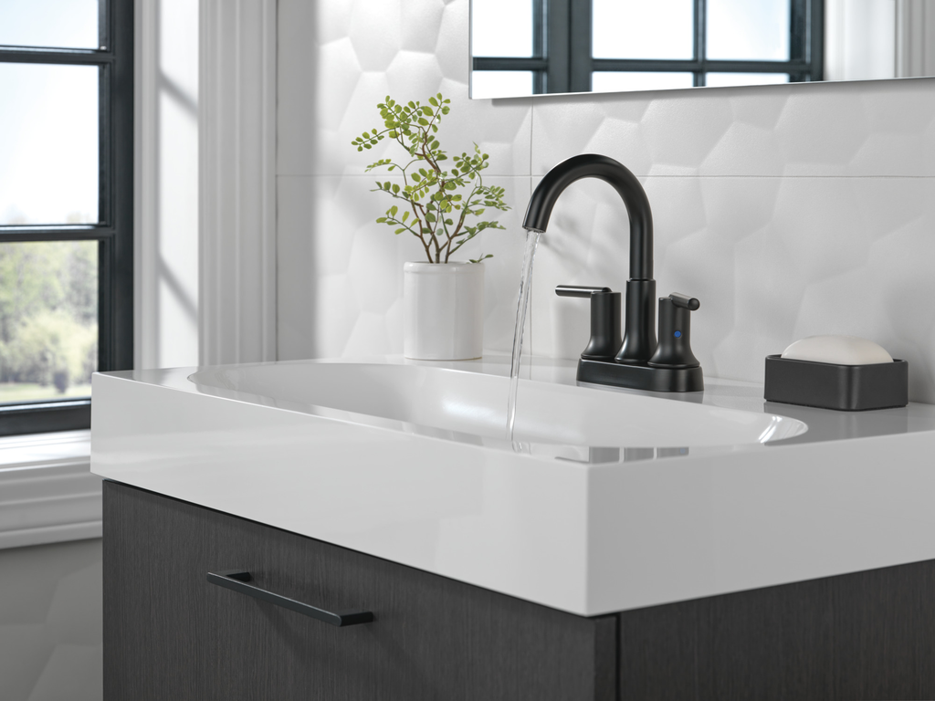 Delta Trinsic®: Two Handle Centerset Bathroom Faucet - Two Handle Lever - Matte Black
