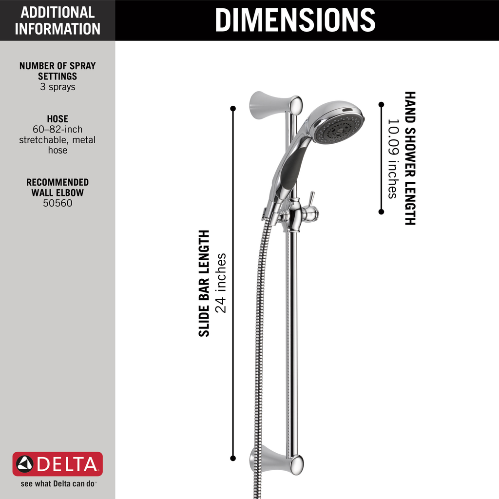 Delta Other: Premium 3-Setting Slide Bar Hand Shower - Chrome