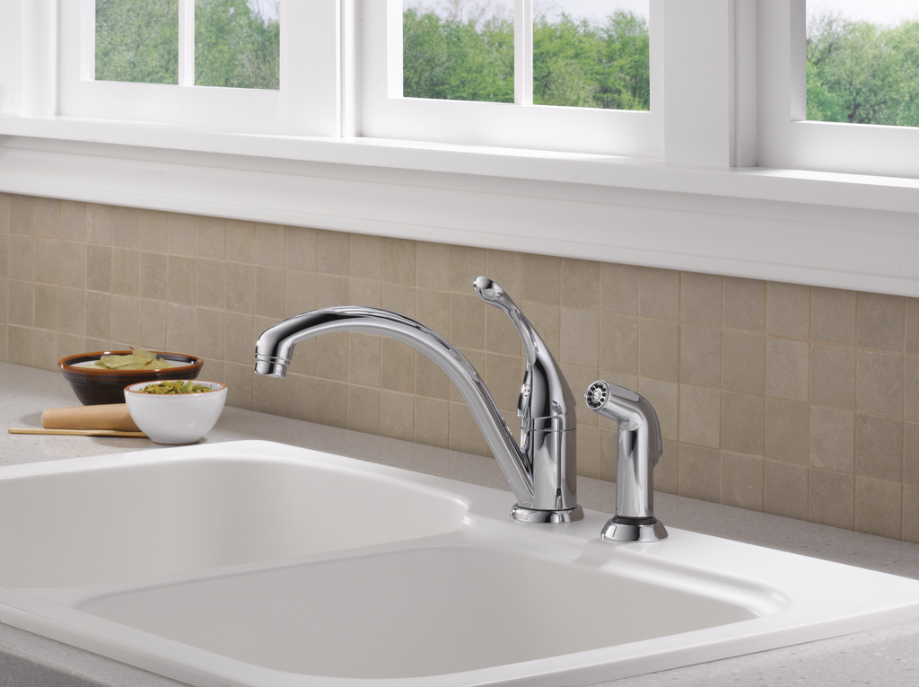Delta Collins™: Single Handle Kitchen Faucet With Spray - Single Handle Lever - Chrome