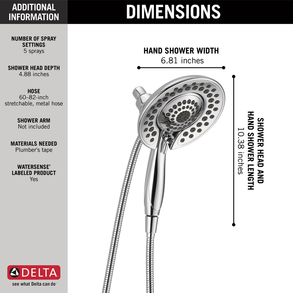Delta Universal Showering Components: In2Ition® 5-Setting Two-In-One Shower - Chrome