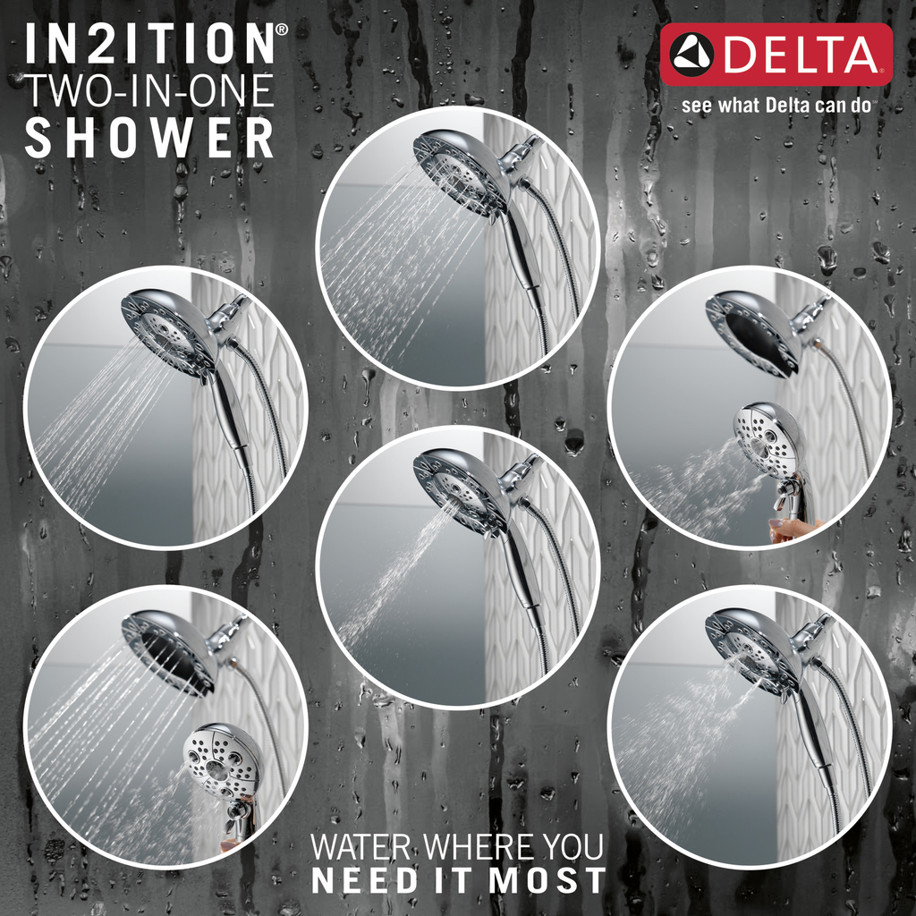 Delta Universal Showering Components: H2Okinetic® In2Ition® 5-Setting Two-In-One Shower - Chrome