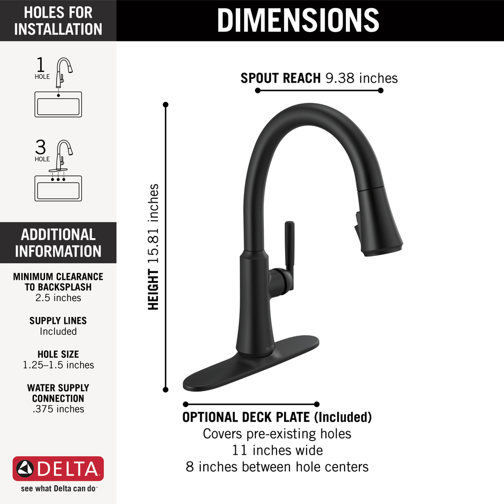 Delta Coranto®: Single Handle Pull-Down Kitchen Faucet - Single Handle Lever - Matte Black