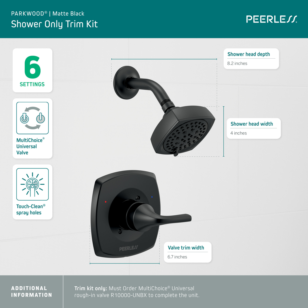 Peerless Parkwood®: Shower Only Trim Kit - Single Handle Lever - Matte Black