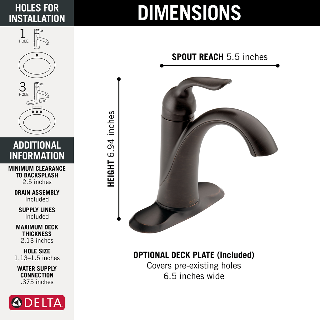 Delta Lahara®: Single Handle Bathroom Faucet - Single Handle Lever - Venetian Bronze