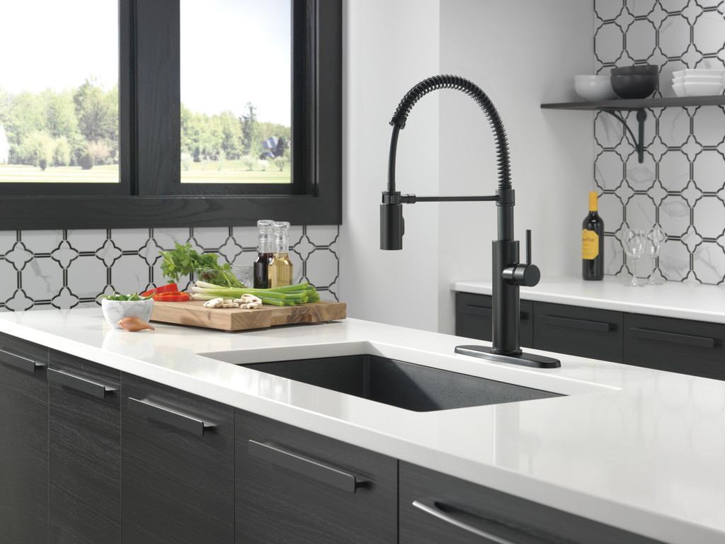 Delta Antoni®: Single-Handle Pull-Down Spring Kitchen Faucet - Single Handle Lever - Matte Black
