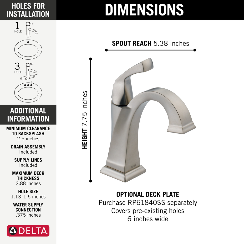 Delta Dryden™: Single Handle Bathroom Faucet - Single Handle Lever - Stainless