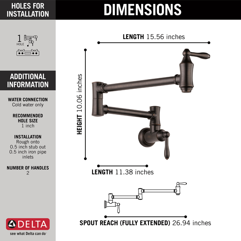 Delta Other: Traditional Wall Mount Pot Filler - Two Handle Lever - Venetian Bronze