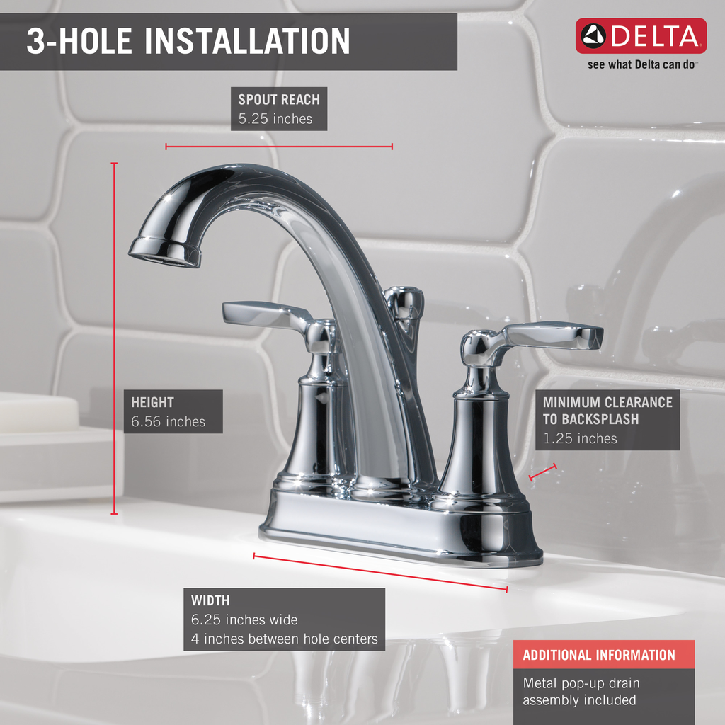 Delta Woodhurst™: Bathroom Faucet - Two Handle Lever - Chrome